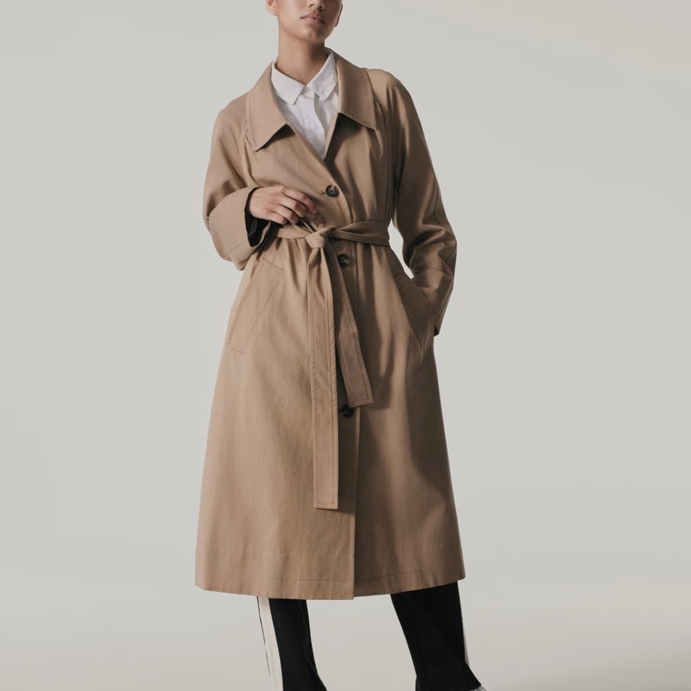 EVERLANE The Gathered Drape Trench Coat Tan Ash Brown NEW